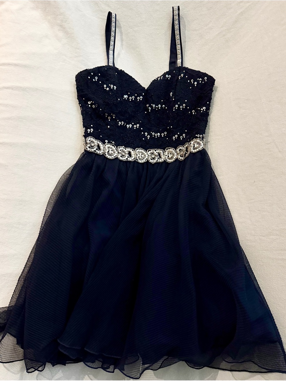 City Triangles Navy Blue Lace Sequin Embellished Tulle Homecoming Dress 1